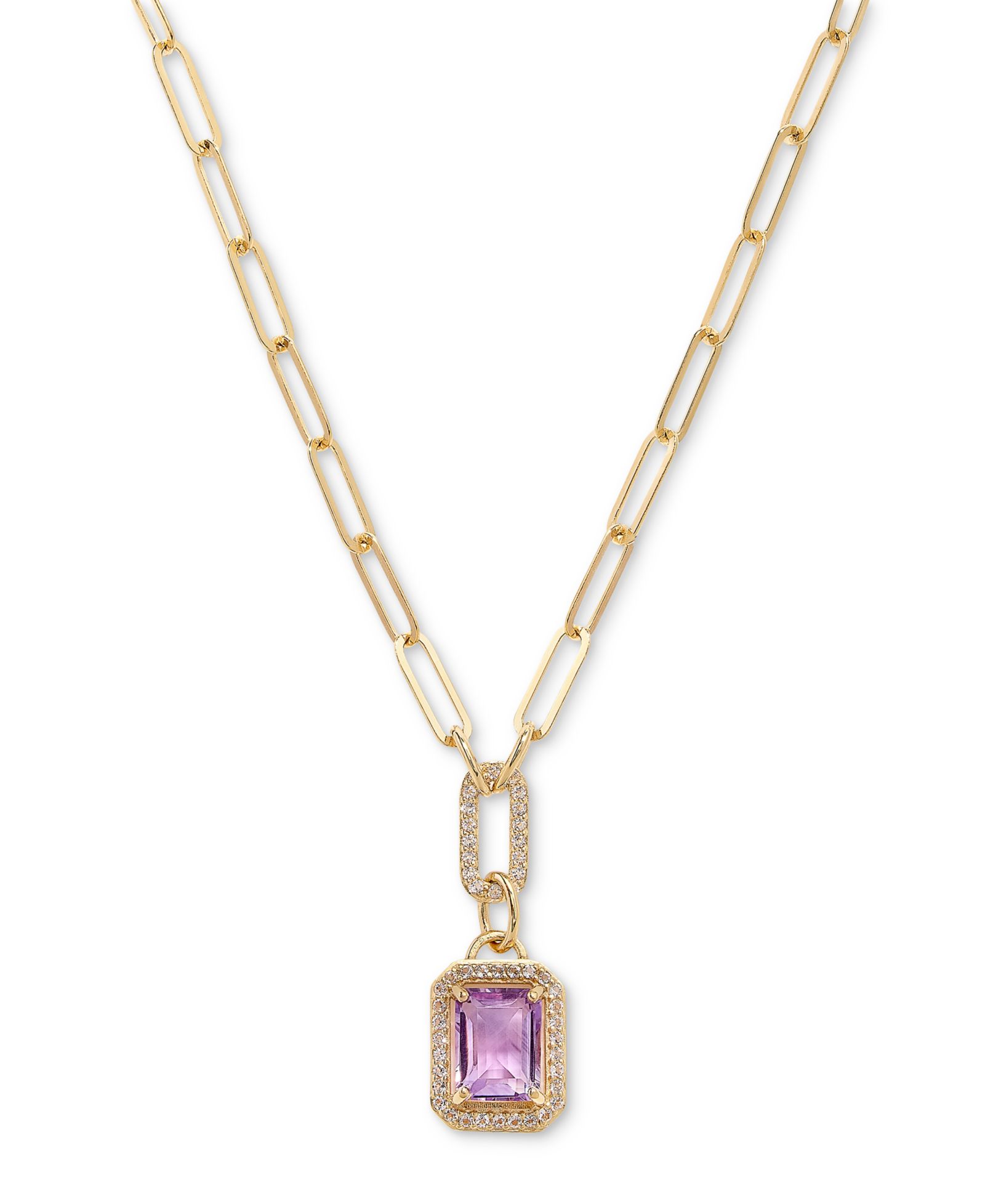 Citrine (2-1/5 ct. t.w.) & White Topaz (5/8 ct. t.w.) Framed Paperclip Link 18" Pendant Necklace in 14k Gold-Plated Sterling Silver (Also in Sky Blue Topaz, Onyx & Amethyst)
