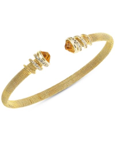 Amethyst (1-1/5 ct. t.w.) & White Topaz (3/8 ct. t.w.) Cuff Bangle Bracelet in 14k Gold-Plated Sterling Silver (Also in Sky Blue Topaz & Citrine)