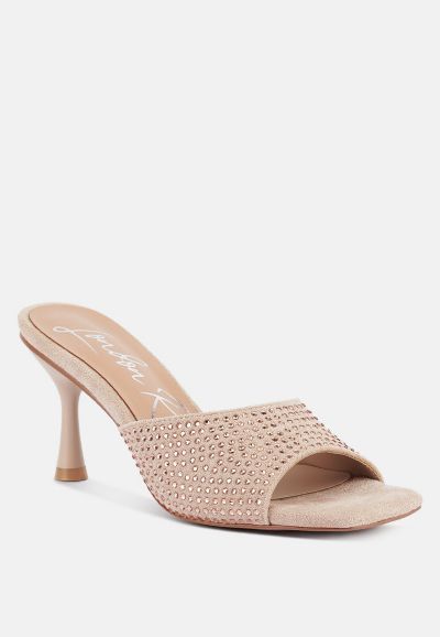 London Rag Women's Imprint Heat Set Diamante Slip On Sandals