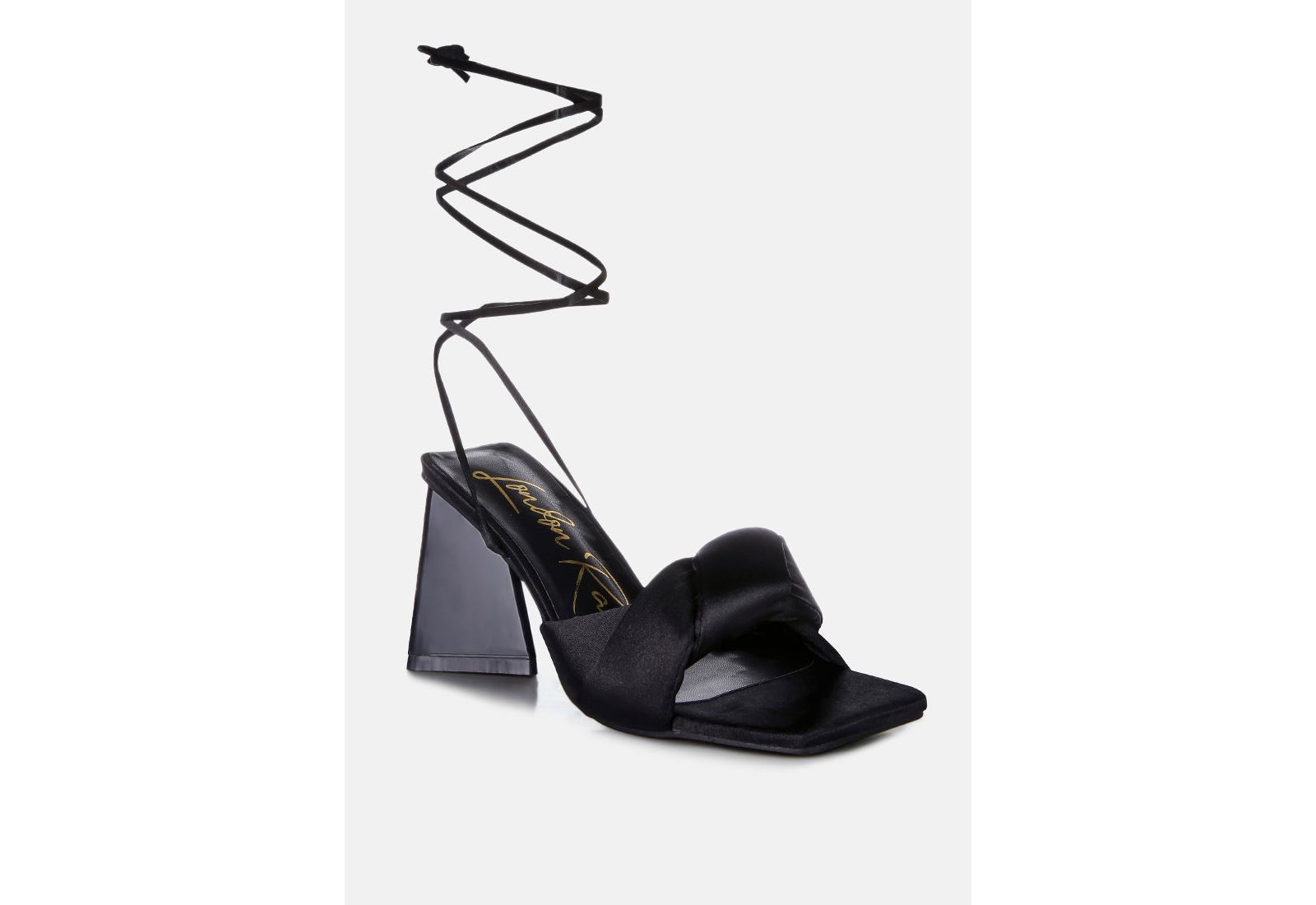 London Rag Womens Pristine Satin Strap Triangular Block Heel Sandals