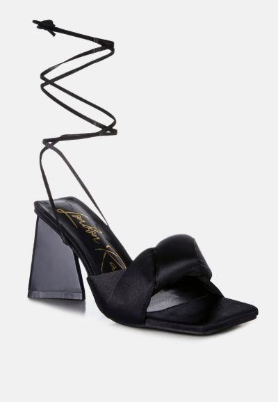 London Rag Womens Pristine Satin Strap Triangular Block Heel Sandals