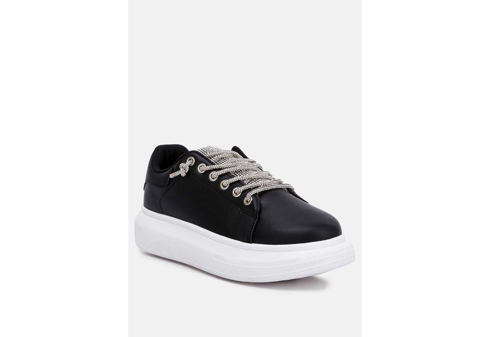 London Rag Womens Jaxen Rhinestones Lace Up Sneakers