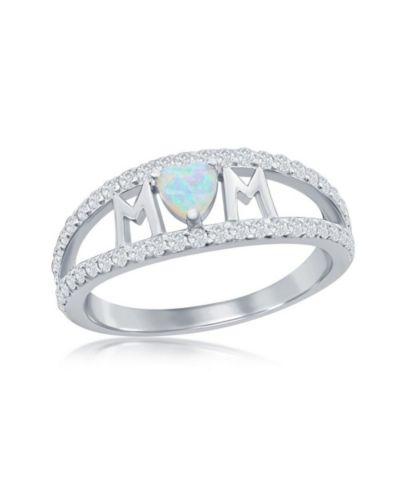 Кольцо Caribbean Treasures Sterling Silver Synthetic MOM Opal heart & CZ