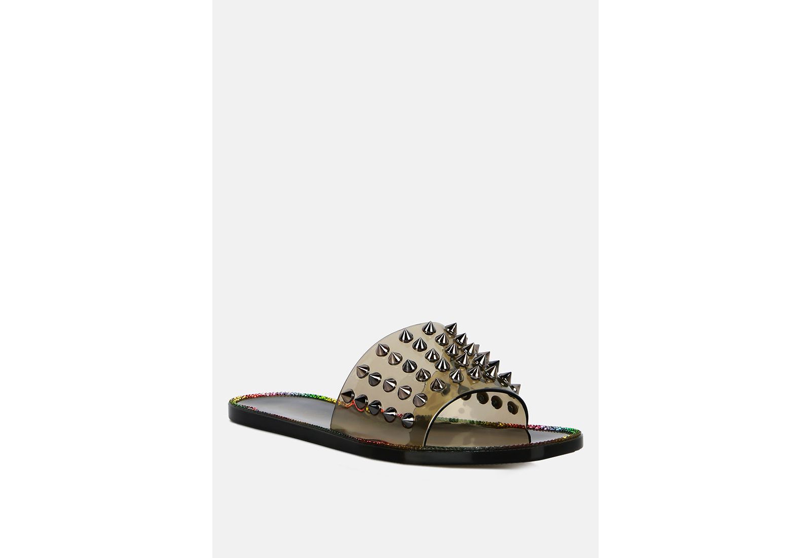 London Rag Women's Bolly Punk Stud Clear Jelly Flats