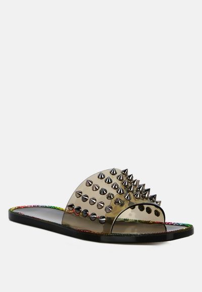 London Rag Женские прозрачные тапочки Jelly Flats с заклепками Bolly Punk