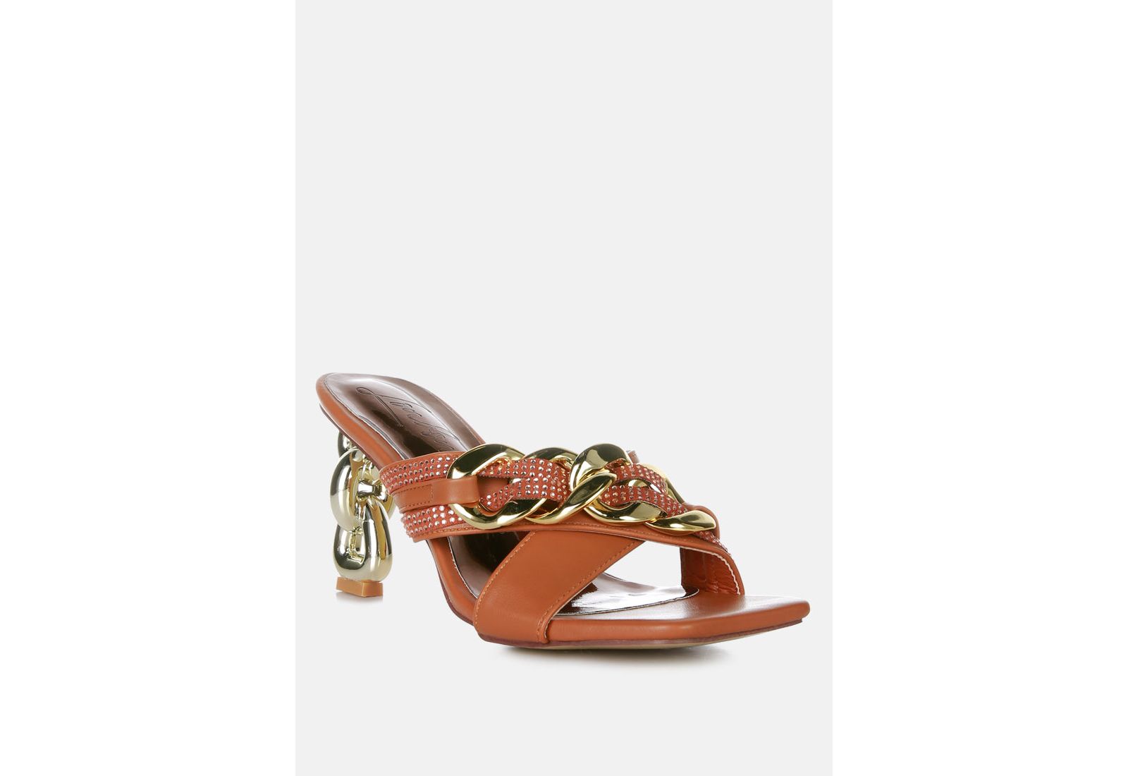 London Rag Womens Evelane Metallic Chain Rhinestone Sandals