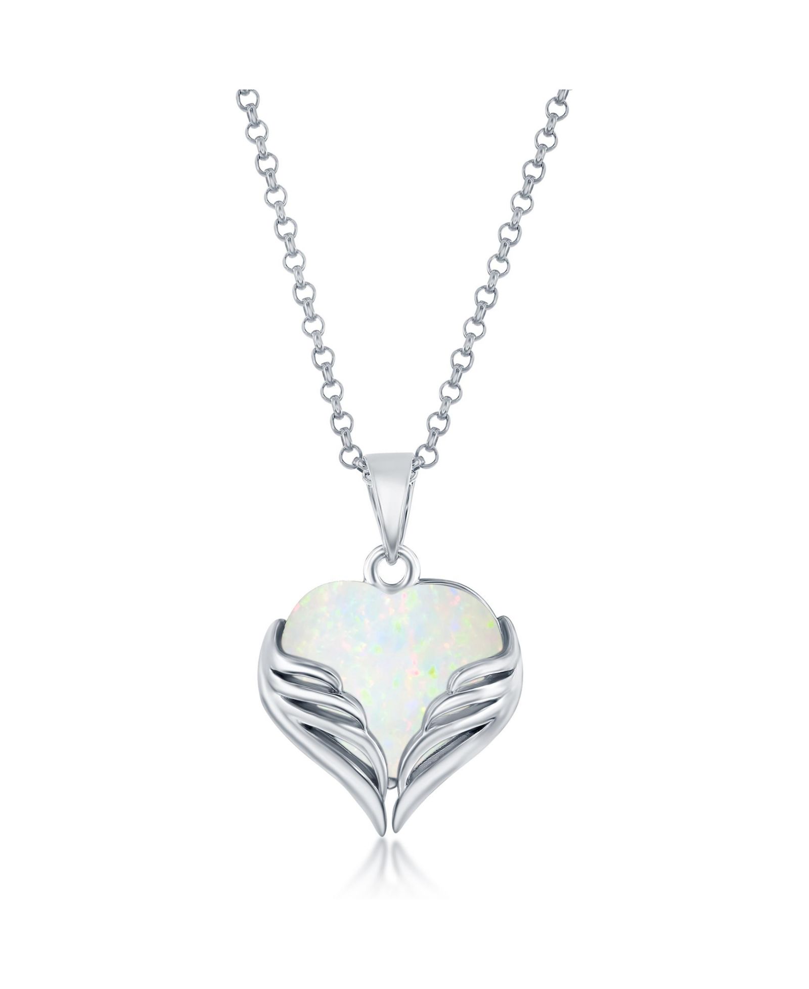 Caribbean Treasures Sterling Silver Synthetic Opal Heart Angel Wings Pendant