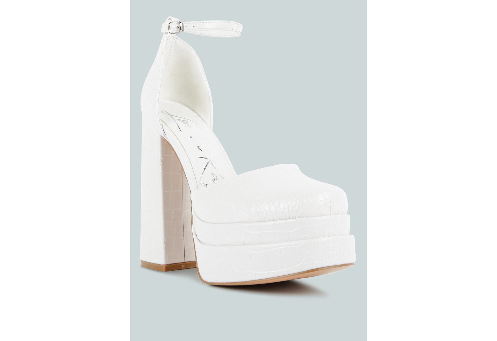 London Rag Women's Tempt Me Croc Textured High Block Heel Sandals