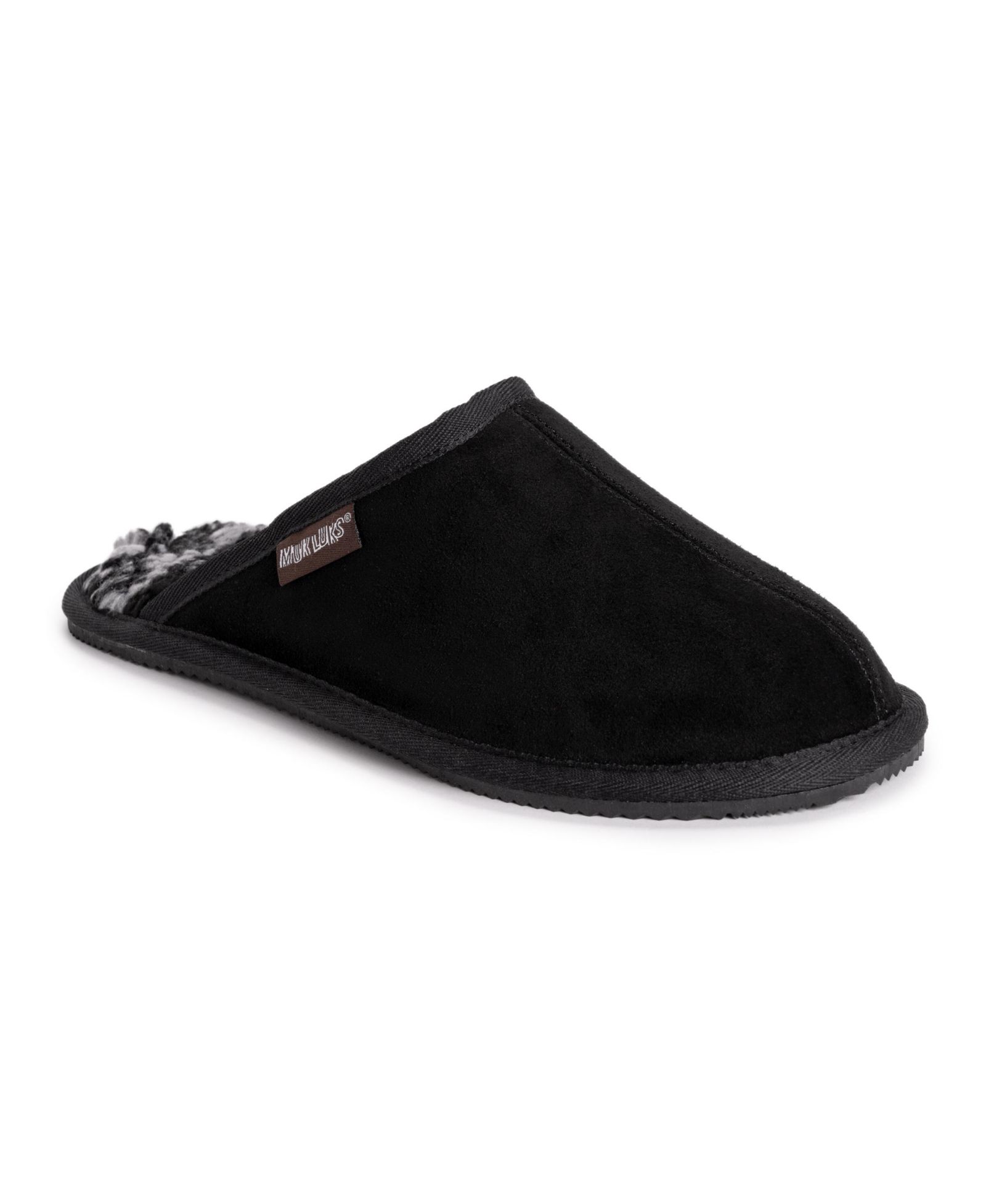 Muk Luks Mens Dave Printed Berber Suede Scuff Slippers