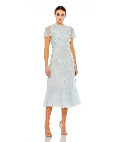 Mac Duggal Women's Embellished High Neck Cap Sleeve A Line Dress