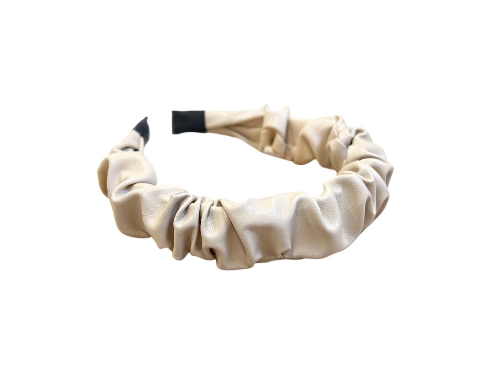 Scrunch Headband - Faux Leather Beige