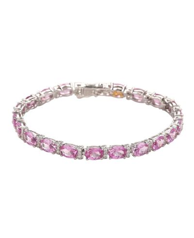 Suzy Levian Sterling Silver Sapphire & Created White Sapphire Oval-cut Tennis Bracelet