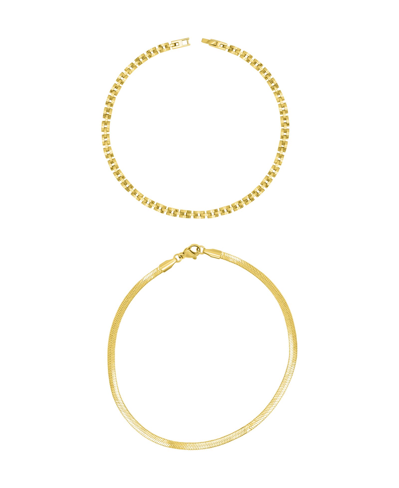 ADORNIA Gold Watch Band and Herringbone Anklet Set