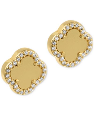 ADORNIA серьги Clover с матовым центром и кристаллами Gold Crystal Halo