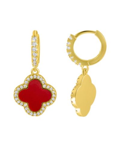 Серьги ADORNIA Gold Crystal Halo Colored Clover Dangle Huggie