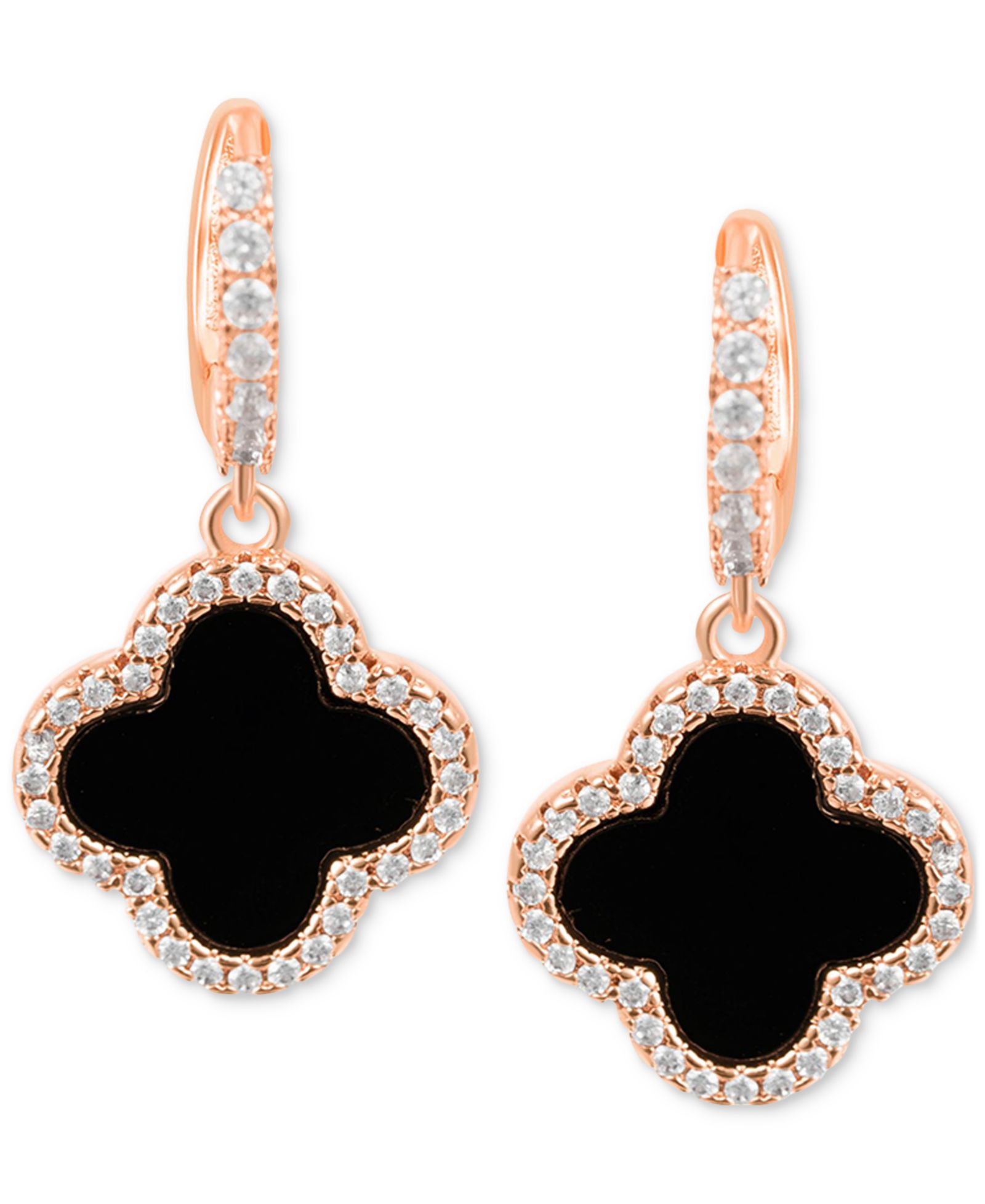 ADORNIA Gold Crystal Halo Colored Clover Dangle Huggie Earrings