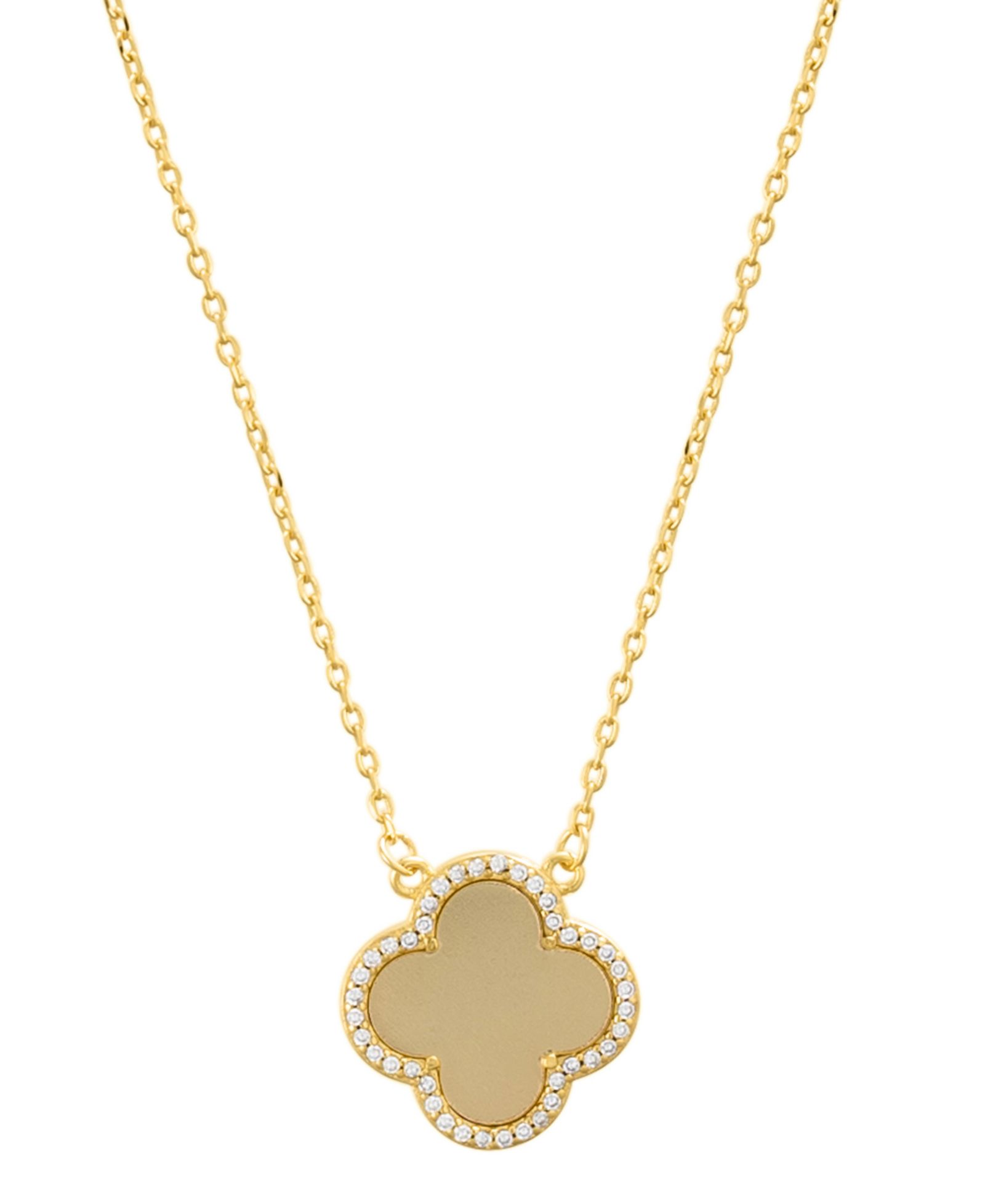 ADORNIA Gold Crystal Halo Matte Center Clover Necklace