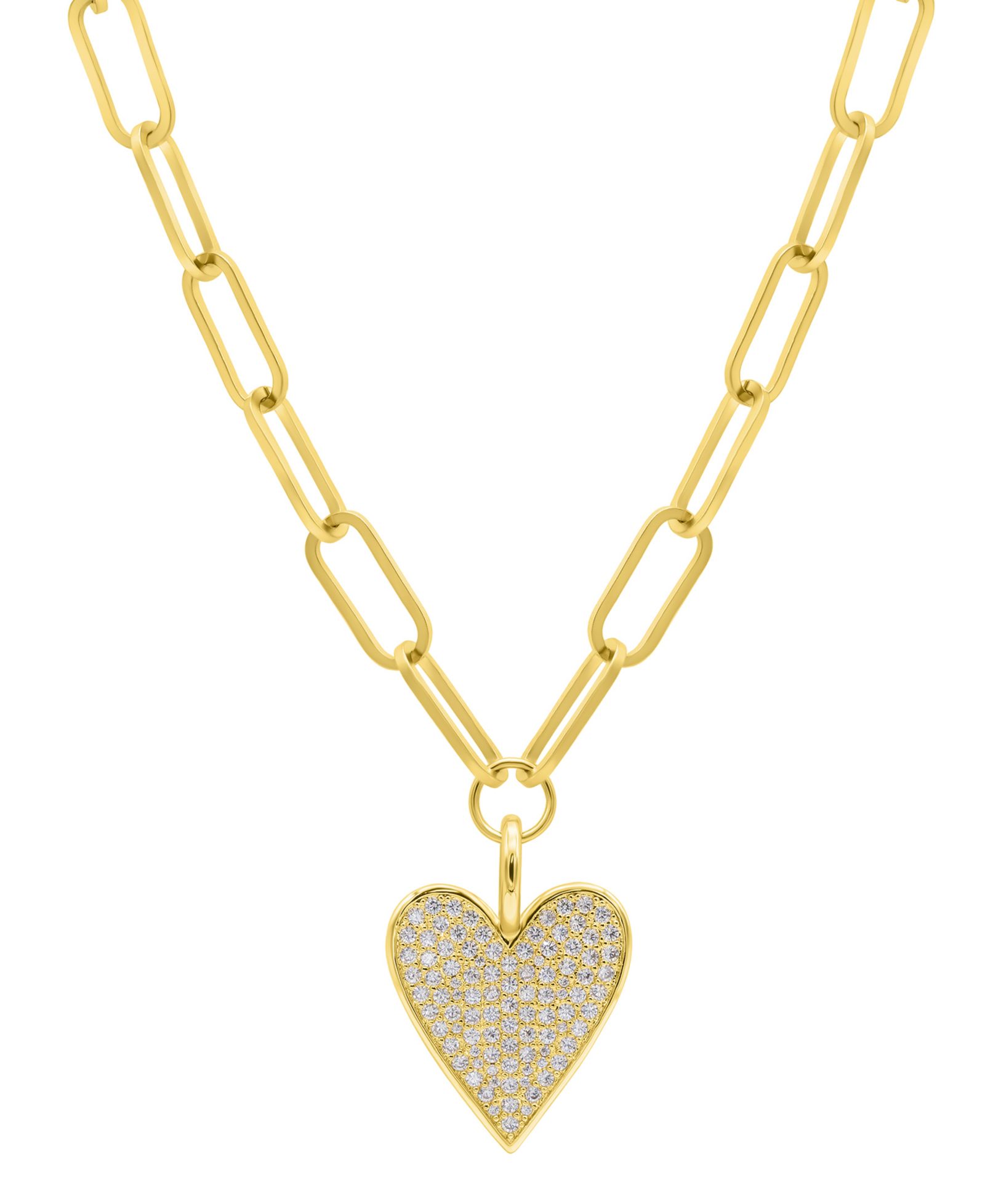 ADORNIA Gold Adjustable Chunky Paperclip Link Pave Heart Necklace