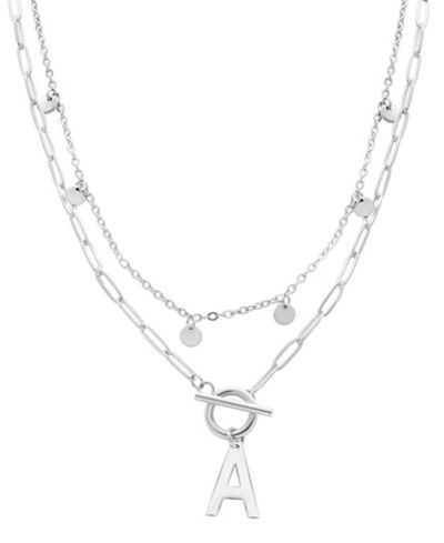 ADORNIA Silver Tarnish Resistant Confetti and Paperclip Layered Initial Toggle Necklace