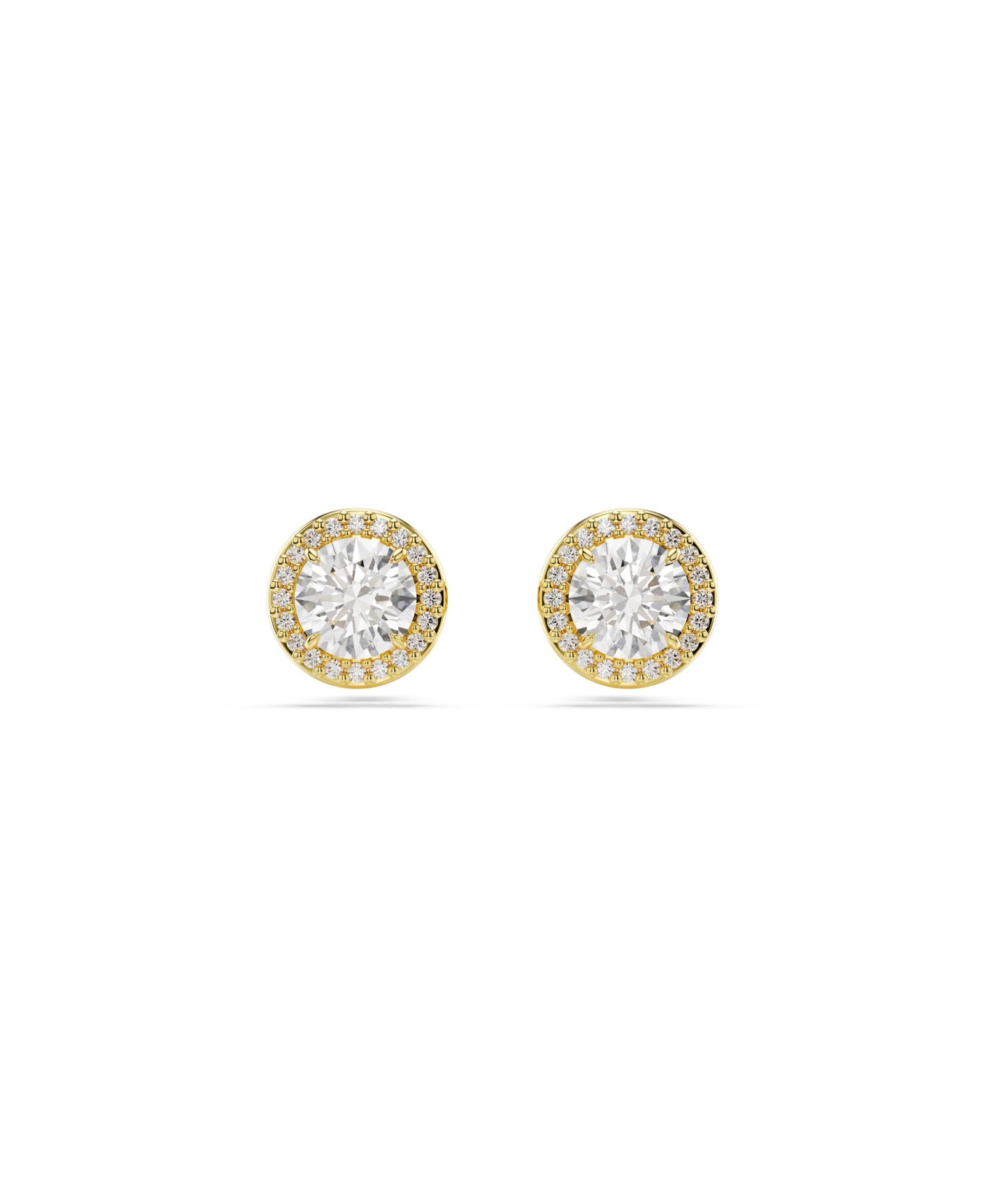 Swarovski Round Cut, Gold Tone, Gold-Tone Plated Una Stud Earrings
