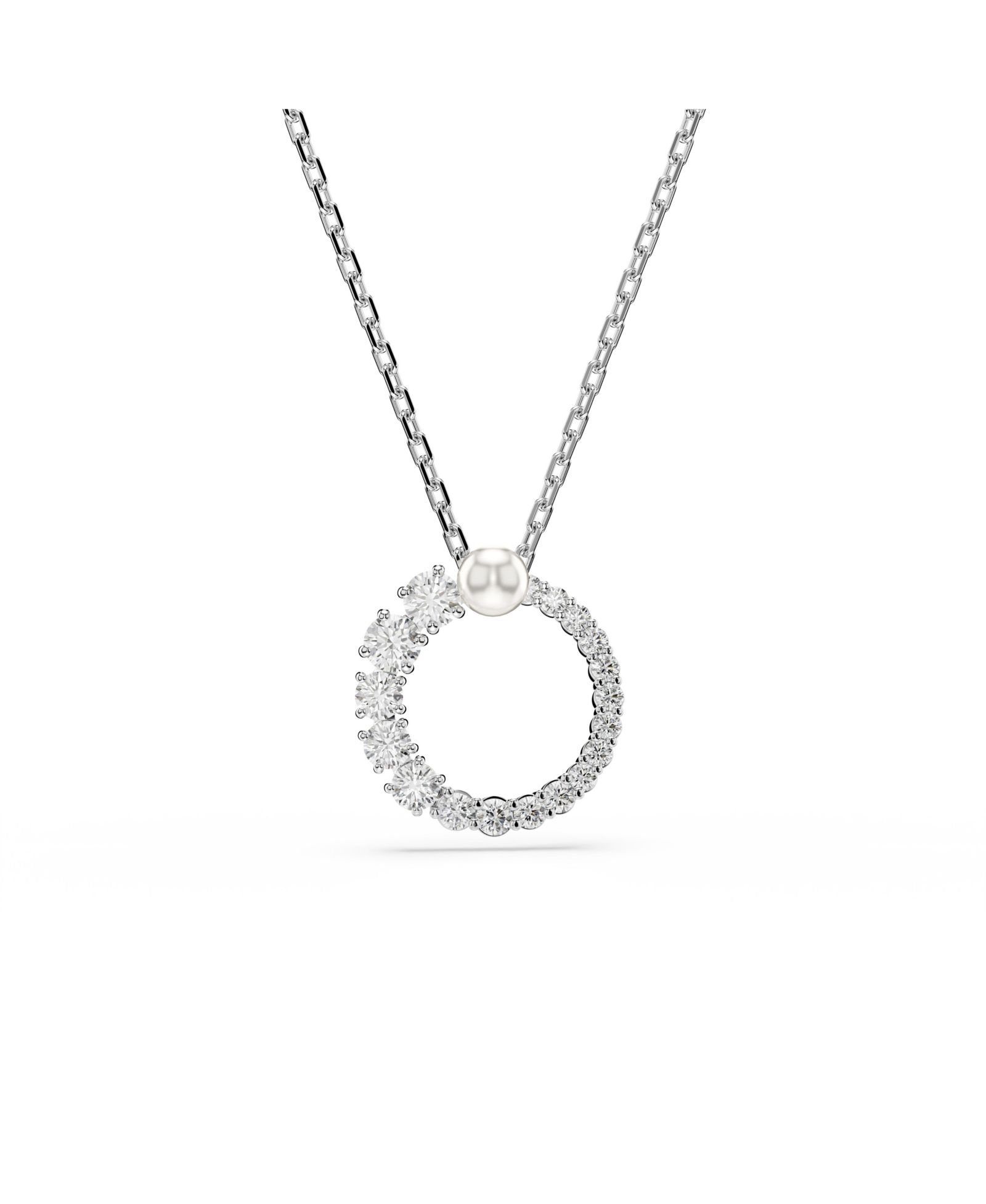 Подвеска Swarovski Matrix, кристальный жемчуг, круглая огранка, белая, с родиевым покрытием