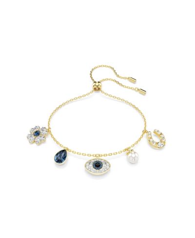 Браслет Swarovski Symbolica Clover, Evil Eye and Horseshoe, синий, с золотым напылением