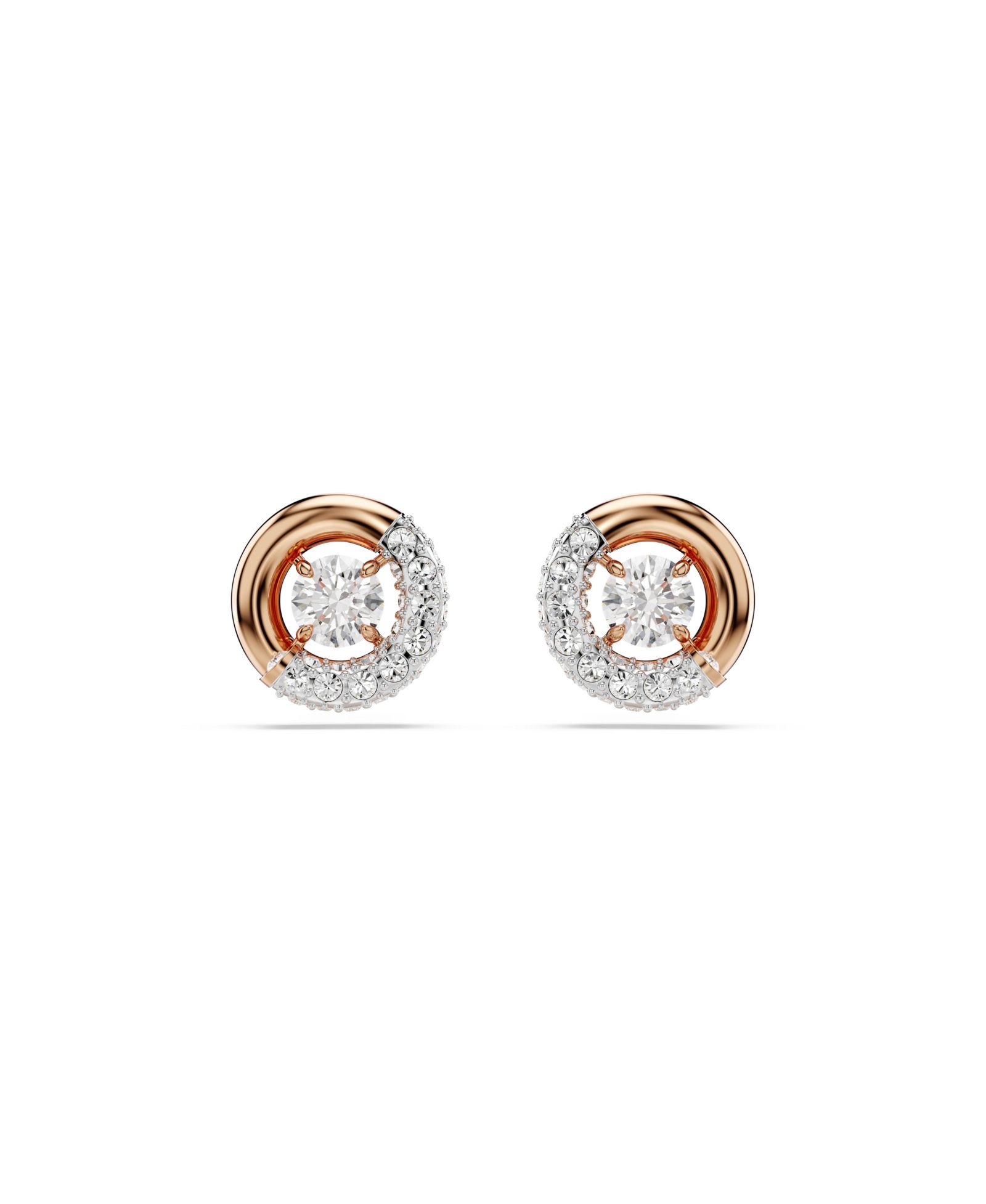 Серьги-гвоздики Swarovski Dextera с круглым ограненным камнем, White, Rose Gold-Tone Plated