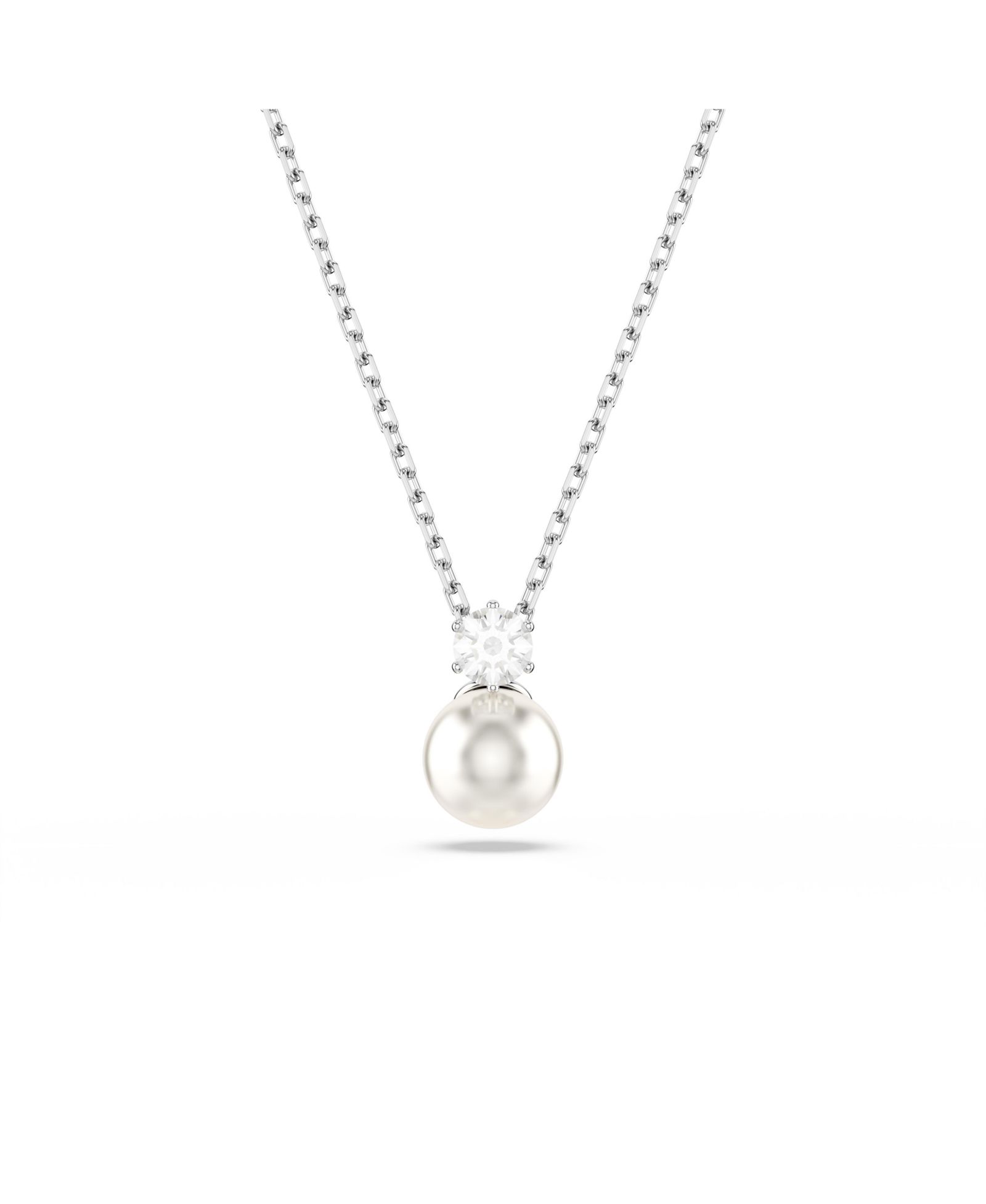 Swarovski Matrix Pendant, Crystal Pearl, Round Cut, White, Rhodium Plated Necklace