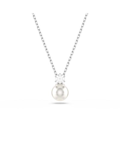 Swarovski Matrix Pendant, Crystal Pearl, Round Cut, White, Rhodium Plated Necklace