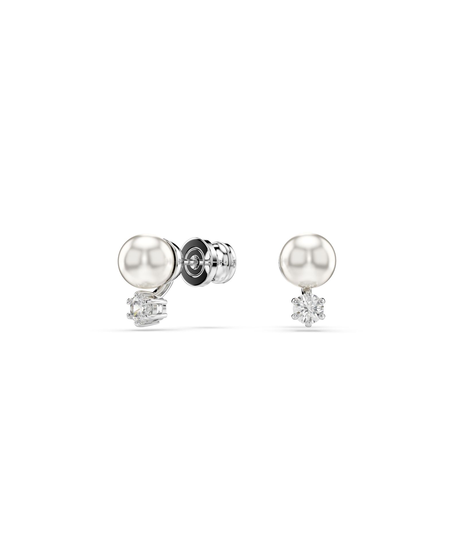 Серьги-гвоздики Swarovski Crystal Pearl, круглая огранка, белые, с напылением Rhodium
