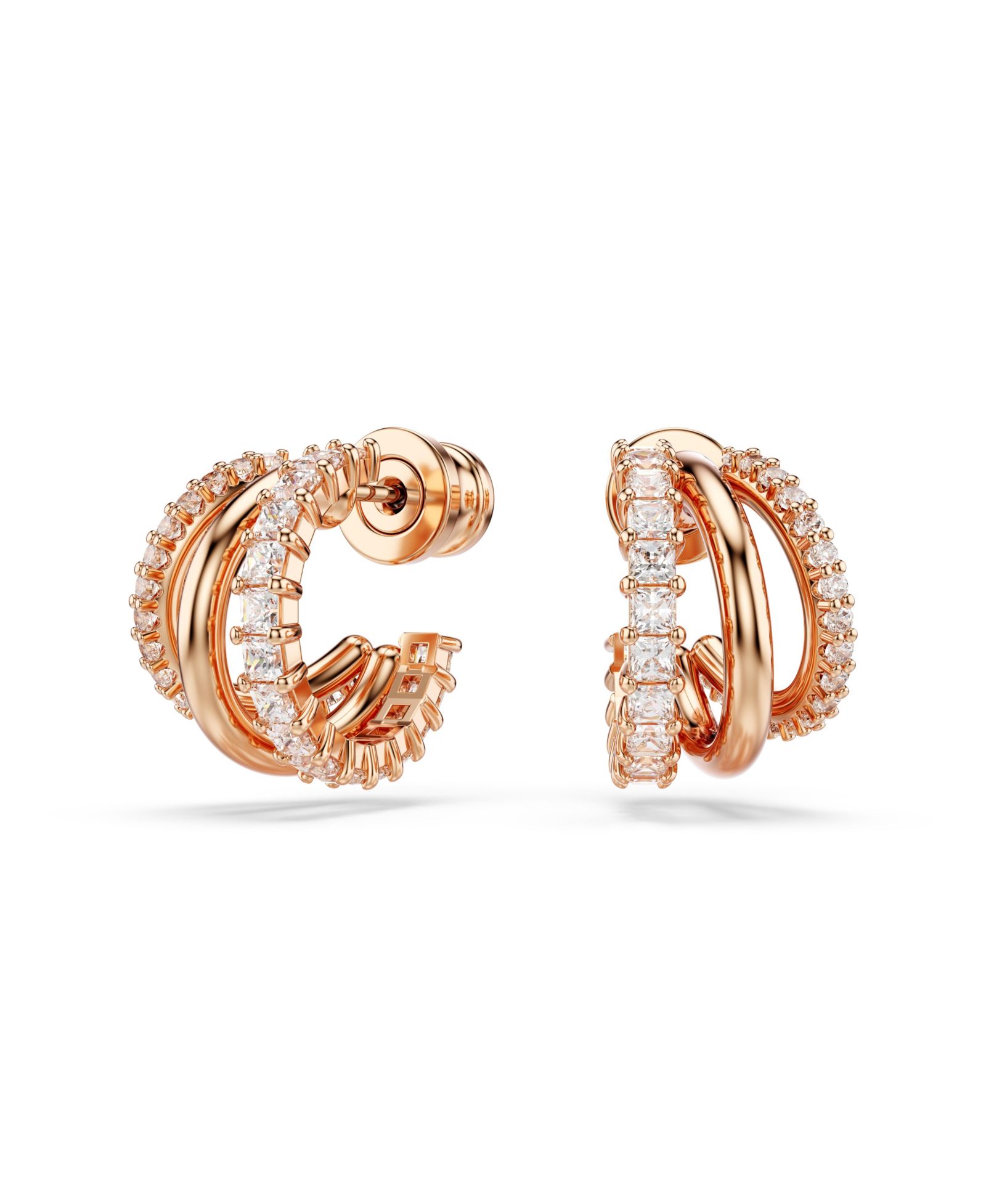 Swarovski серьги-кольца Hyperbola с белыми кристаллами и позолотой Rose Gold-Tone