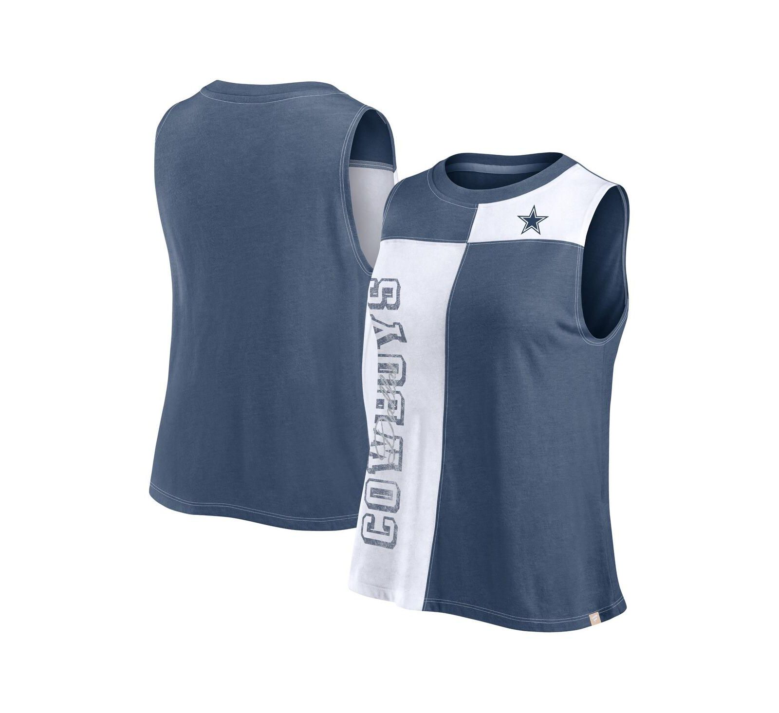 Мужской майка Fanatics Women's Navy/White Dallas Cowboys Script Color Block
