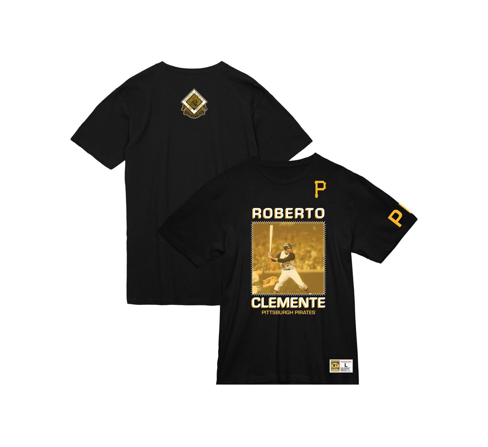 Мужская футболка Mitchell & Ness Roberto Clemente Black Pittsburgh Pirates Cooperstown Collection Heavyweight Premium Player Vintage-like Logo