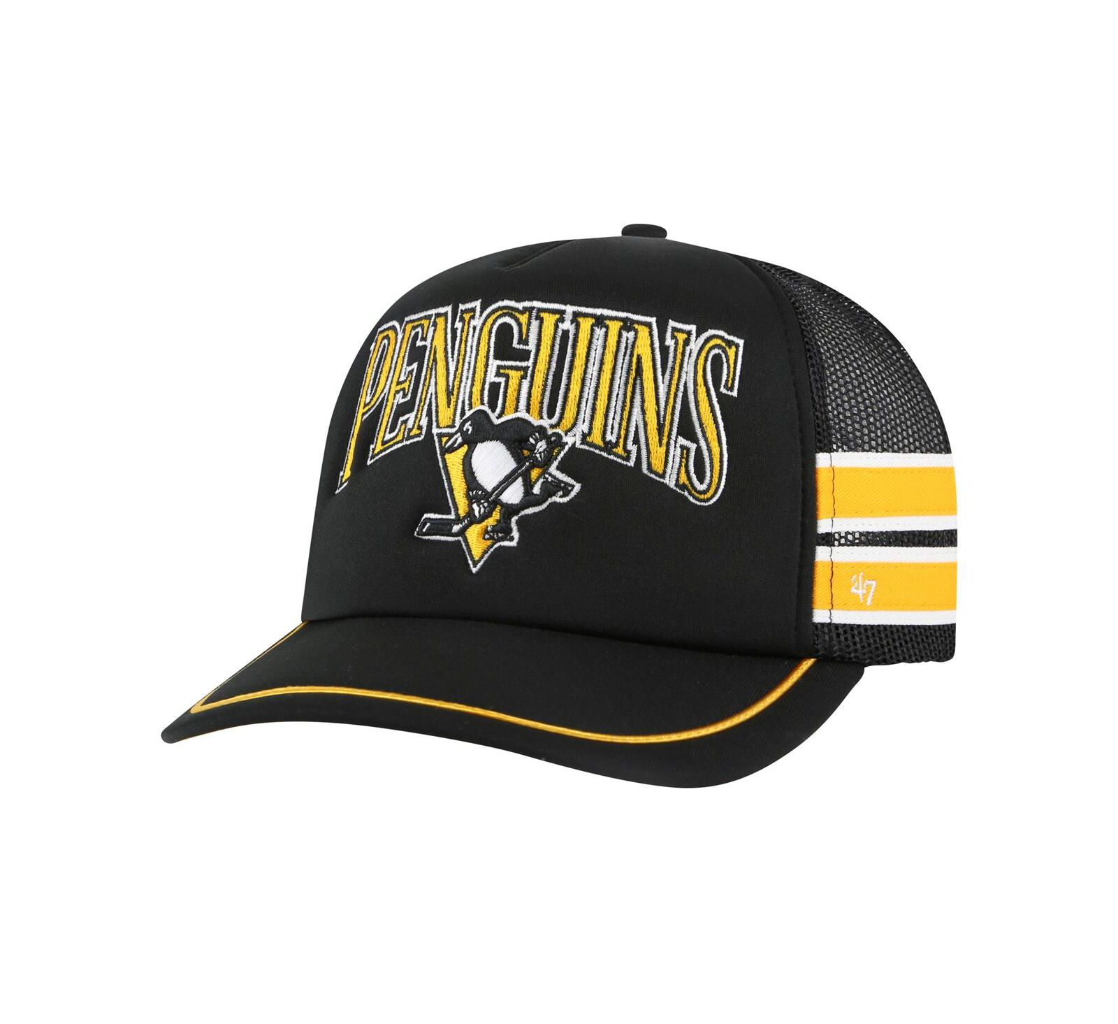 Мужская кепка '47 Brand Pittsburgh Penguins Sideband Stripes Trucker Snapback, черная
