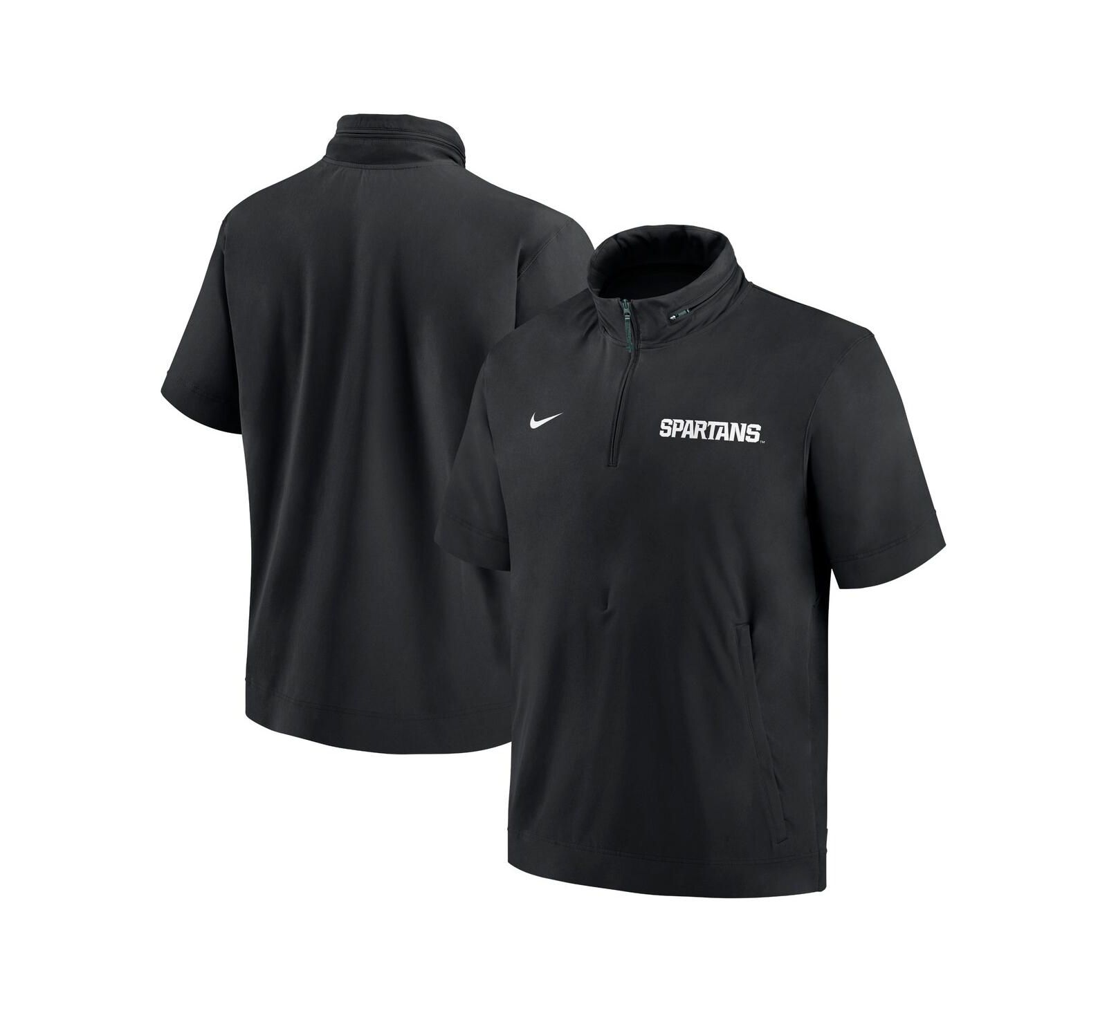 Nike Men's Black Michigan State Spartans 2024 Sideline Coach Short Sleeve Half-Zip Hoodie Jacket