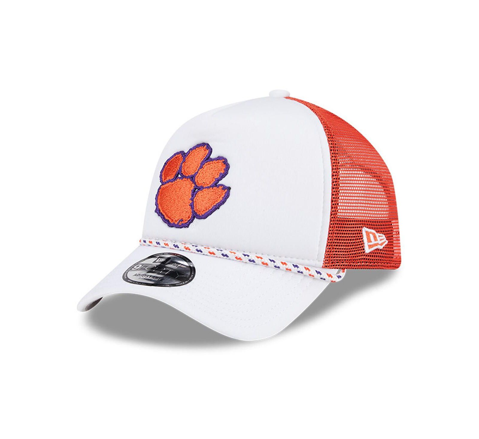 New Era Men's White/Orange Clemson Tigers Court Sport Foam A-Frame 9FORTY Adjustable Trucker Hat