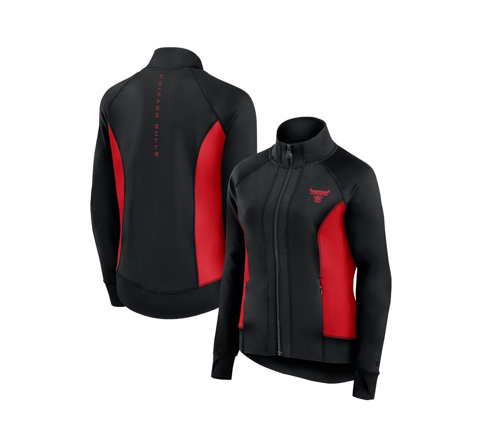Fanatics Signature Women's Black Chicago Bulls Studio Fitted Full-Zip Gym Track Jacket