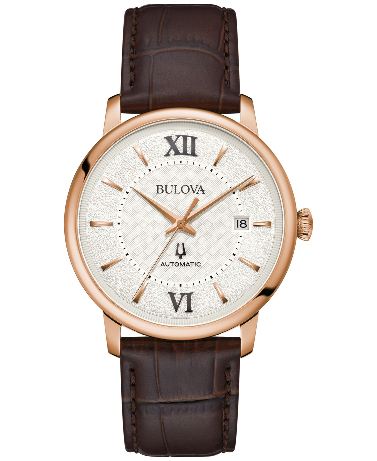 Bulova Unisex Automatic Hudson Brown Leather Strap Watch 39mm