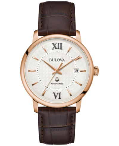 Bulova Unisex Automatic Hudson Brown Leather Strap Watch 39mm