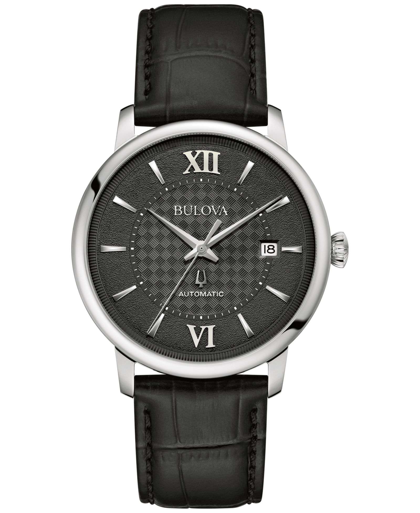 Bulova Unisex Automatic Hudson Black Leather Strap Watch 39mm