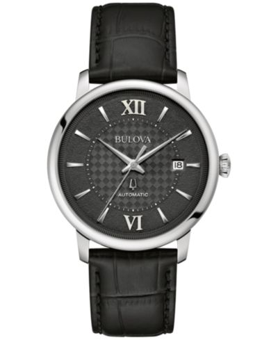 Bulova Unisex Automatic Hudson Black Leather Strap Watch 39mm