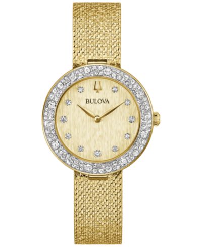 Женские часы Bulova Crystal Gold-Tone Stainless Steel Mesh, 32mm