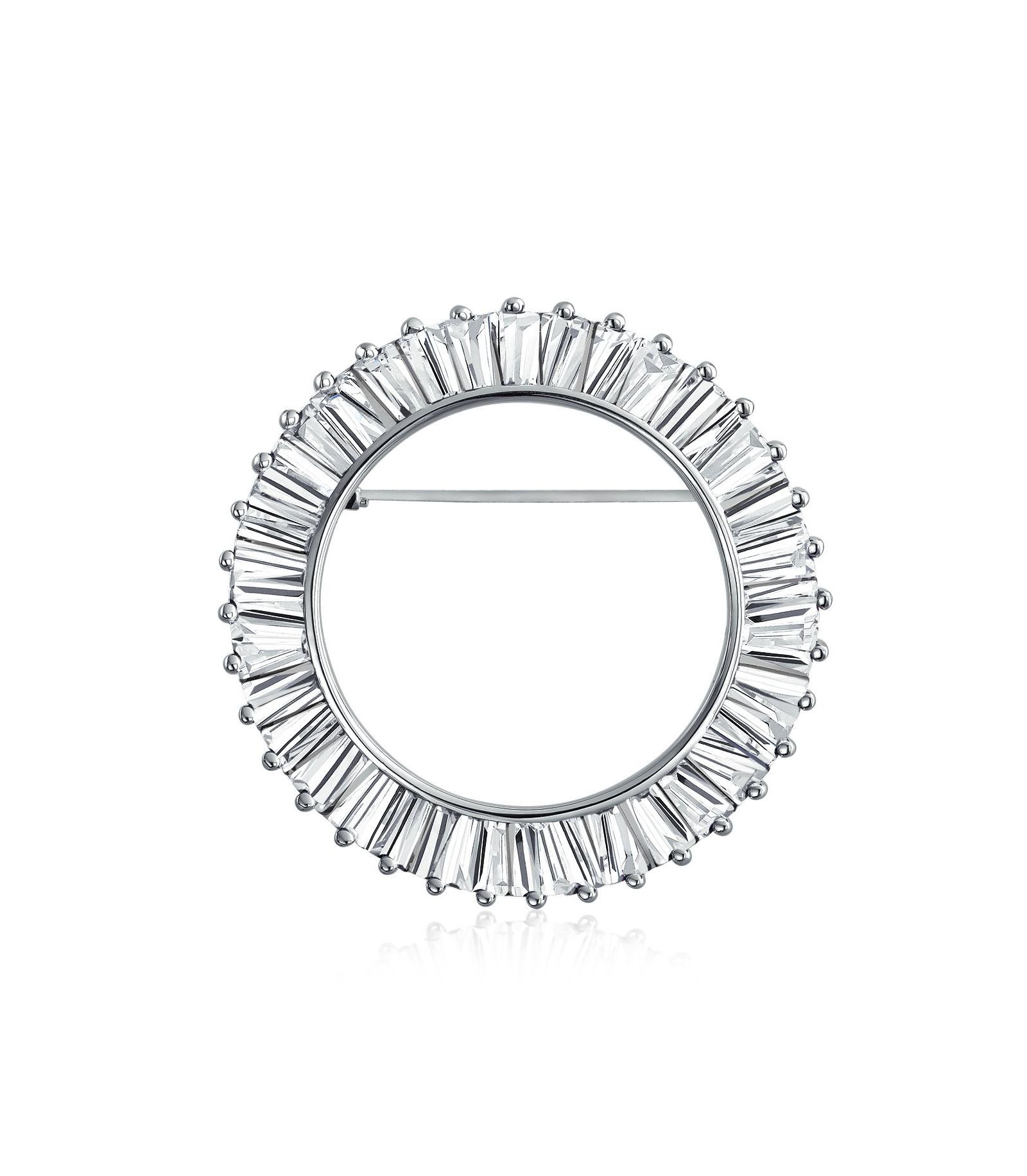 Bling Jewelry Eternity Circle of Life CZ Baguette Cut Brooch Pin Silver Plated