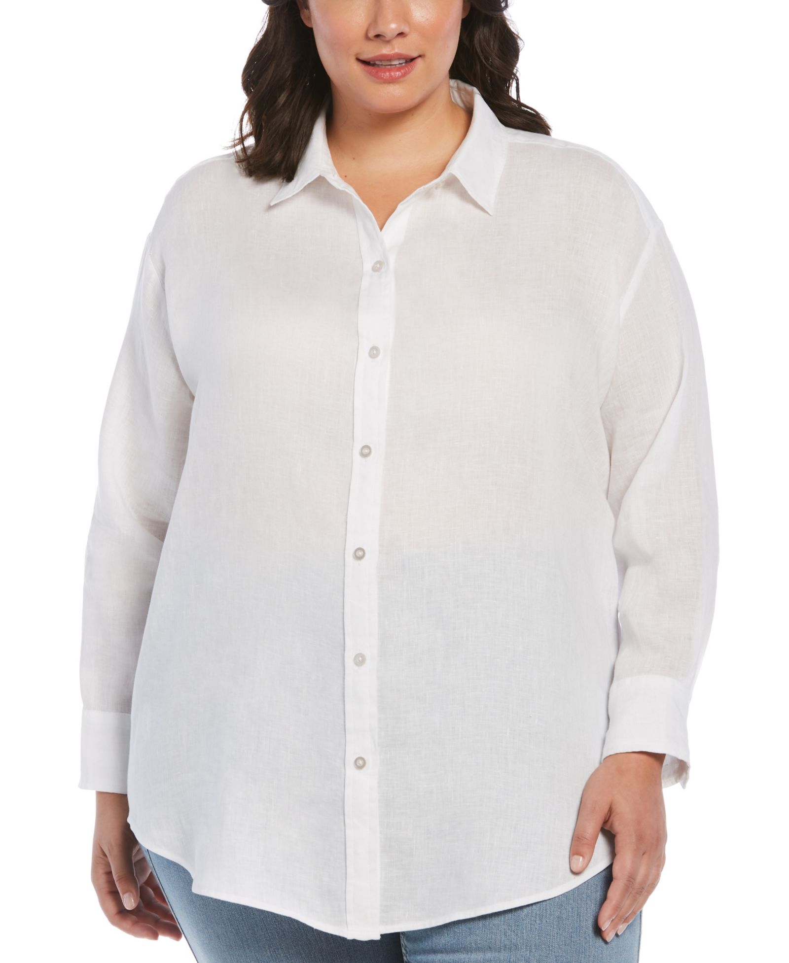 Rafaella Plus Size 100% Linen Easy Long Sleeve Button-Down Shirt