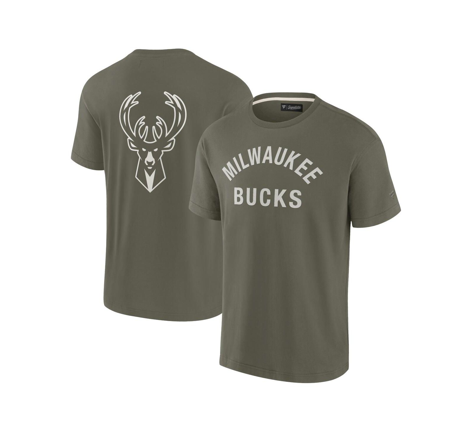 Мужская и женская футболка Fanatics Signature Milwaukee Bucks Elements Super Soft Short Sleeve Olive