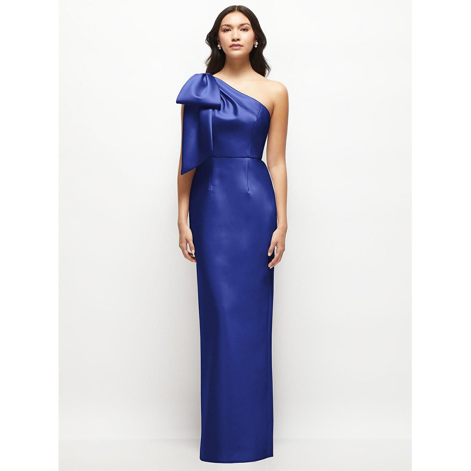 Alfred Sung Women's Oversized Bow One-Shoulder Satin Column Maxi Dress