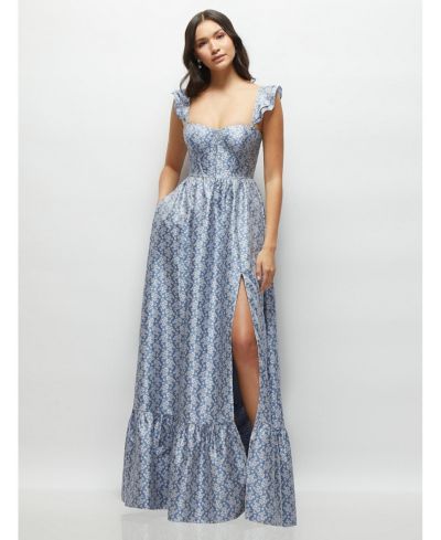 Dessy Collection Women's Marguerite Floral Corset Maxi Dress with Ruffle Straps and Skirt