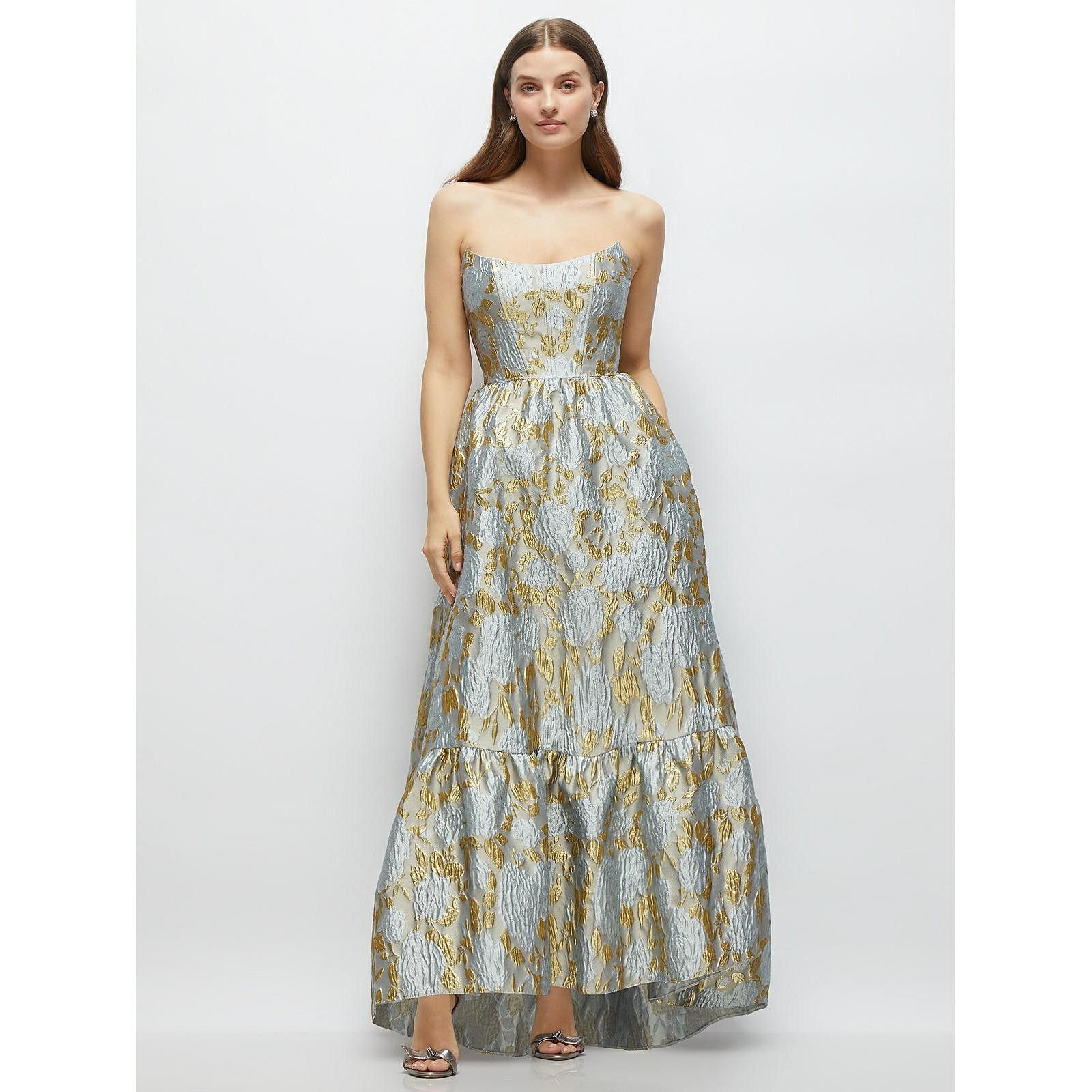 Dessy Collection Женское платье Brocade High-Low с воротником Cat-Eye