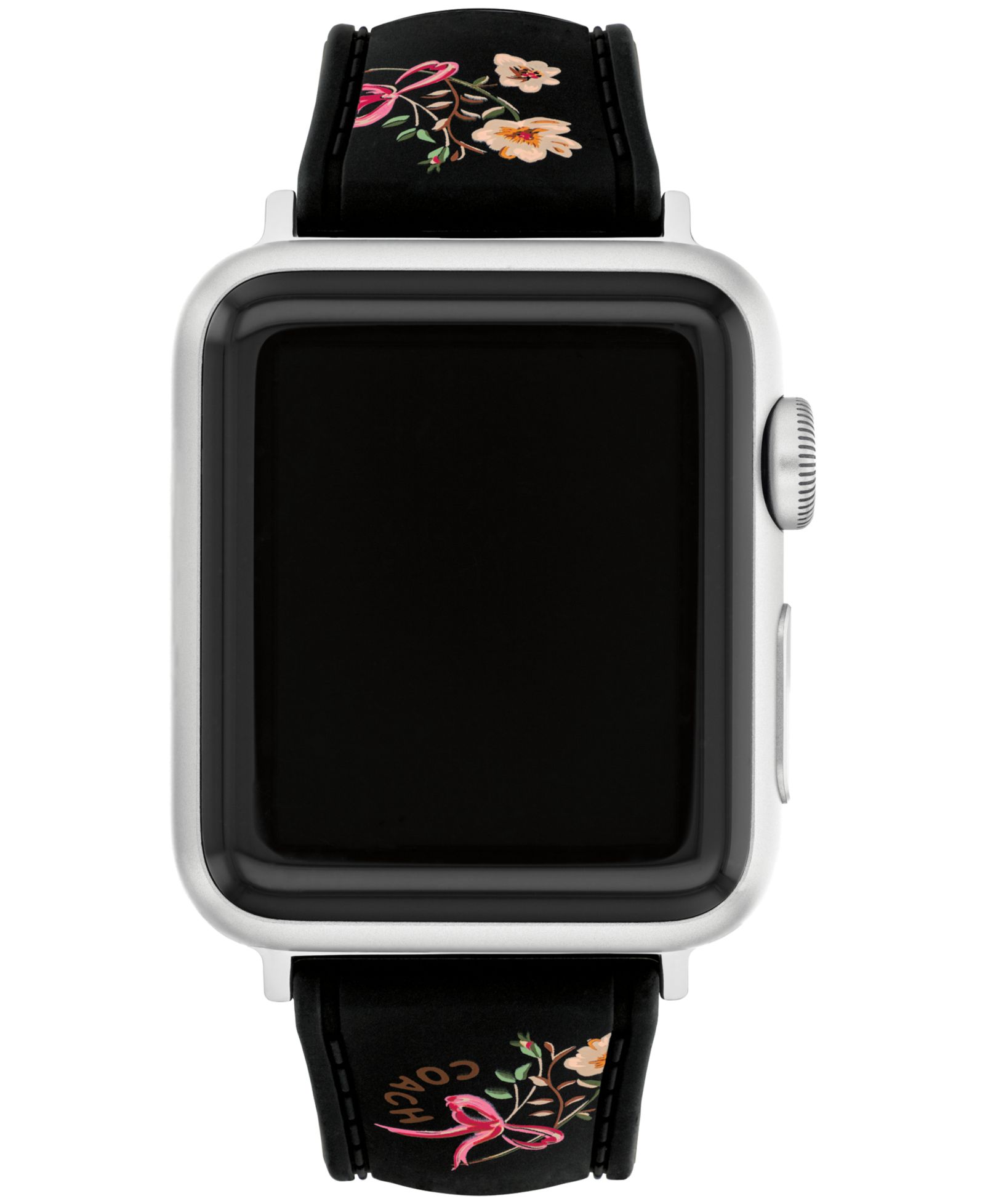 COACH Женский силиконовый ремешок с цветочным принтом для Apple Watch 38mm, 40mm, 41mm, черный