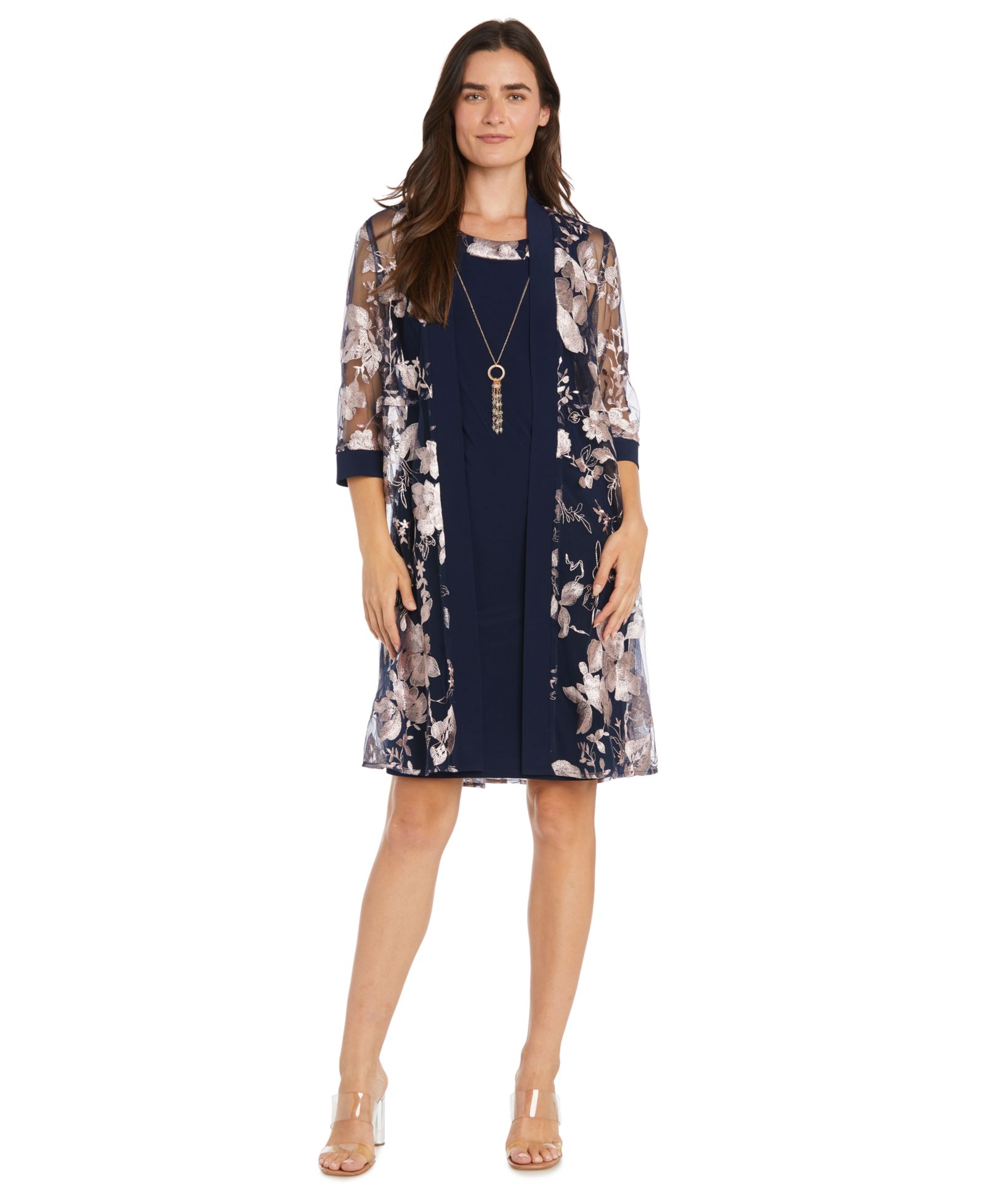 R & M Richards Women's 2-Piece. Embroidered Jacket & Necklace Dress Set
